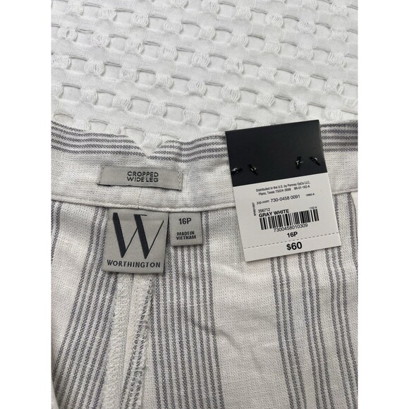 Worthington Women's Cropped Wide Leg Striped Pants Pleated Size 16P Linen Blend - Picture 7 of 13
